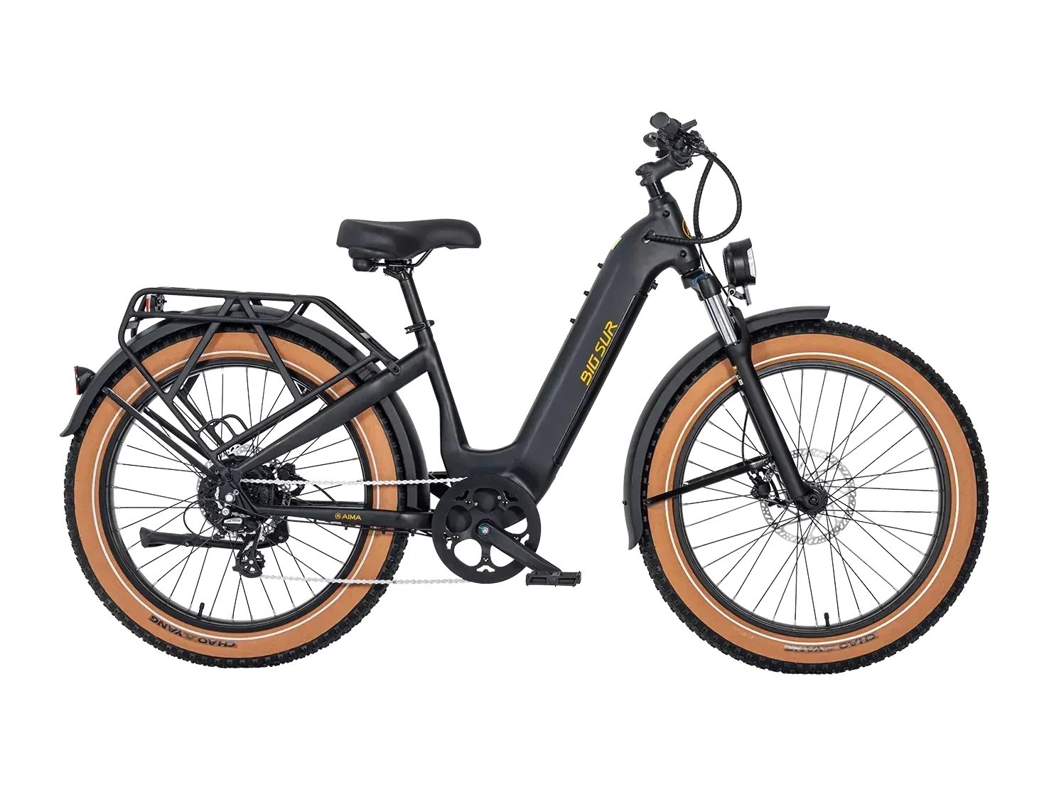 AIMA Big Sur fat-tire e-bike in Matte Black, side view