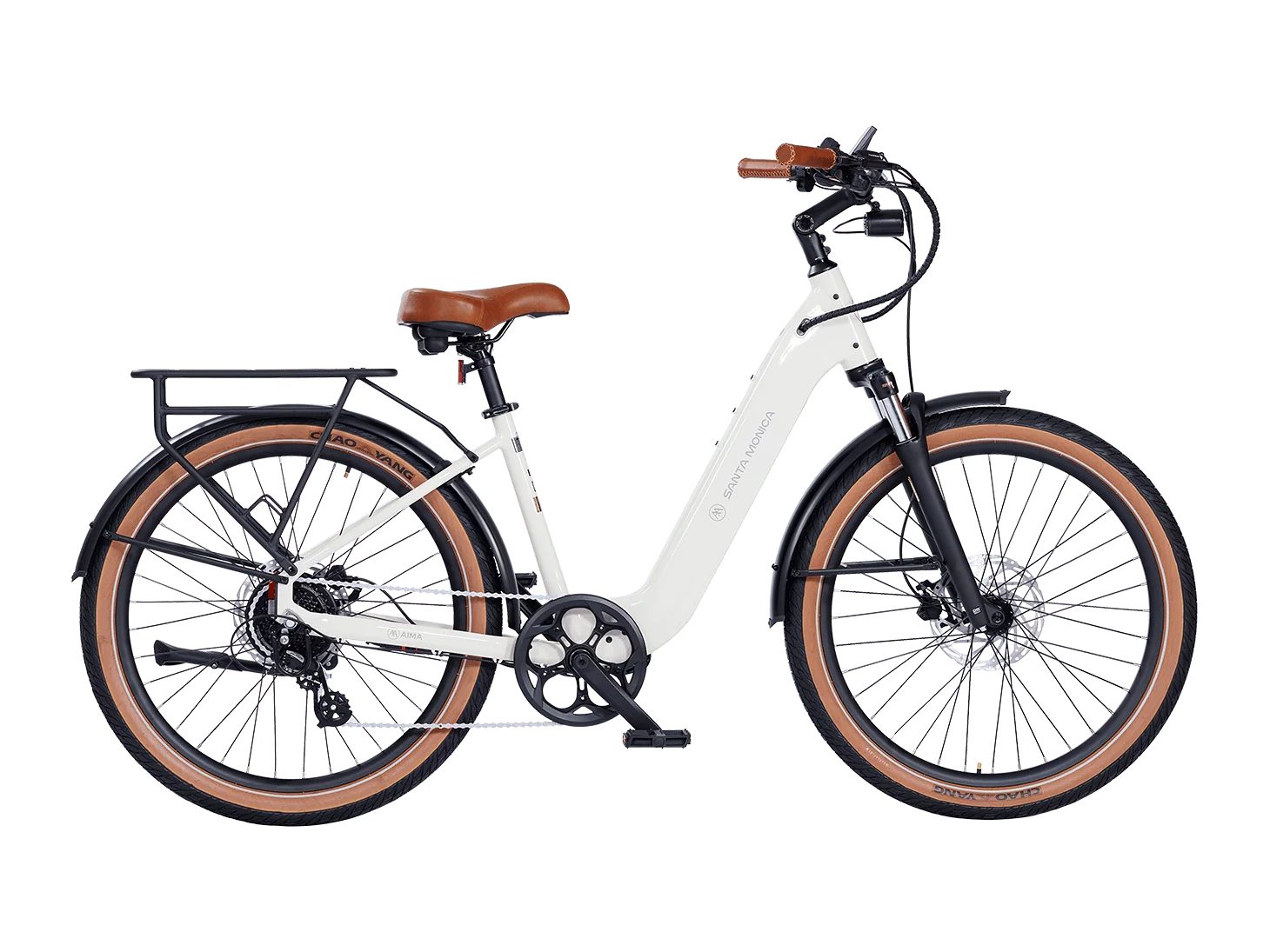 AIMA Santa Monica step-through e-bike in Ivory White, side view
