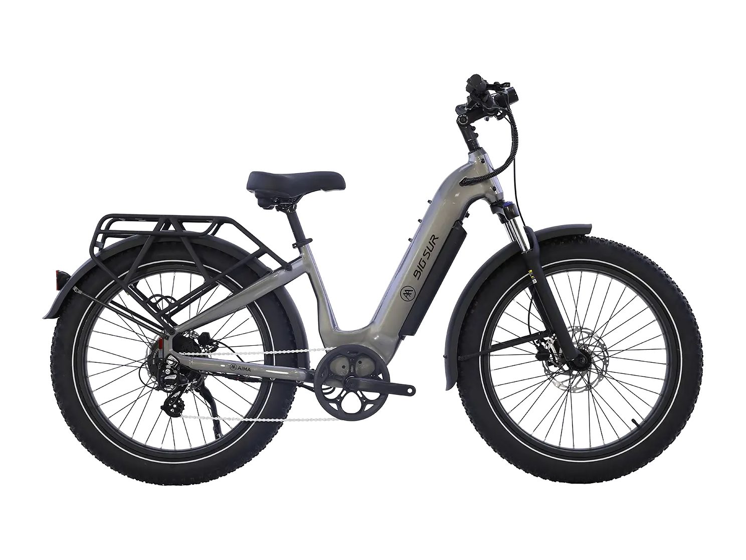 AIMA Big Sur 2.0 fat-tire e-bike in Titanium Gray, side view