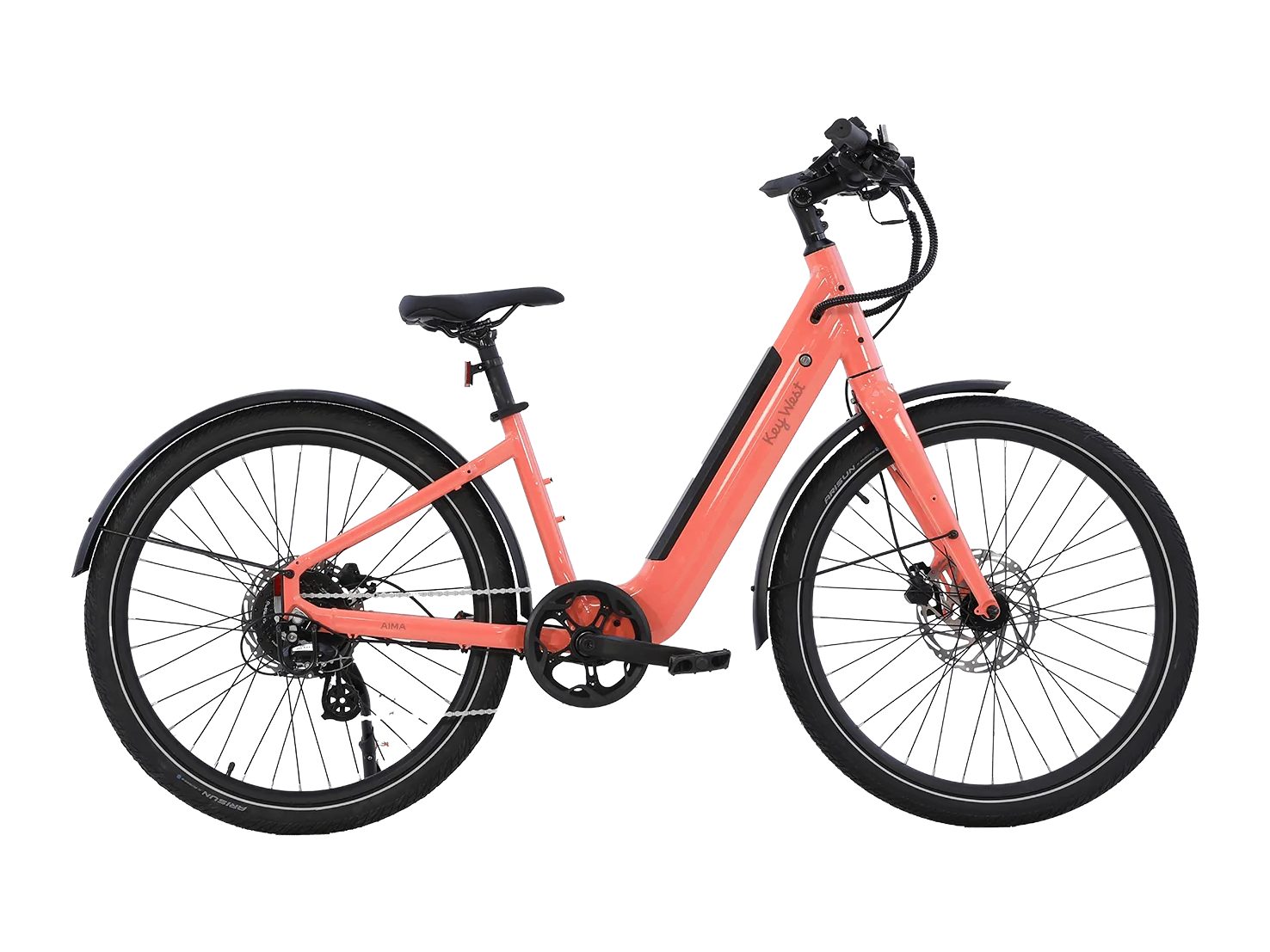 AIMA Key West step-through e-bike in Coral Blush, side view
