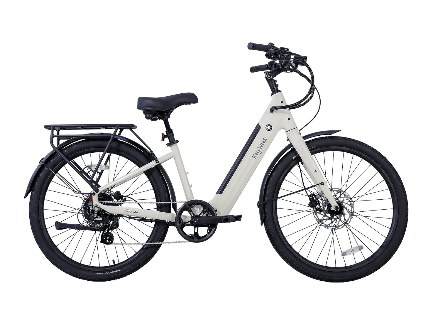 AIMA Key West 2.0 step-through e-bike in Ivory White, side view
