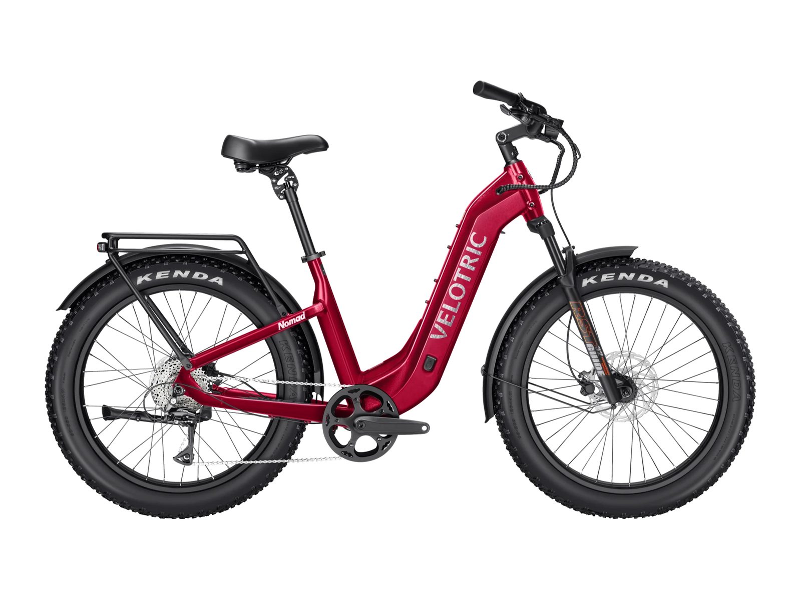 Velotric Nomad 2 Step-Thru in Cranberry, side view