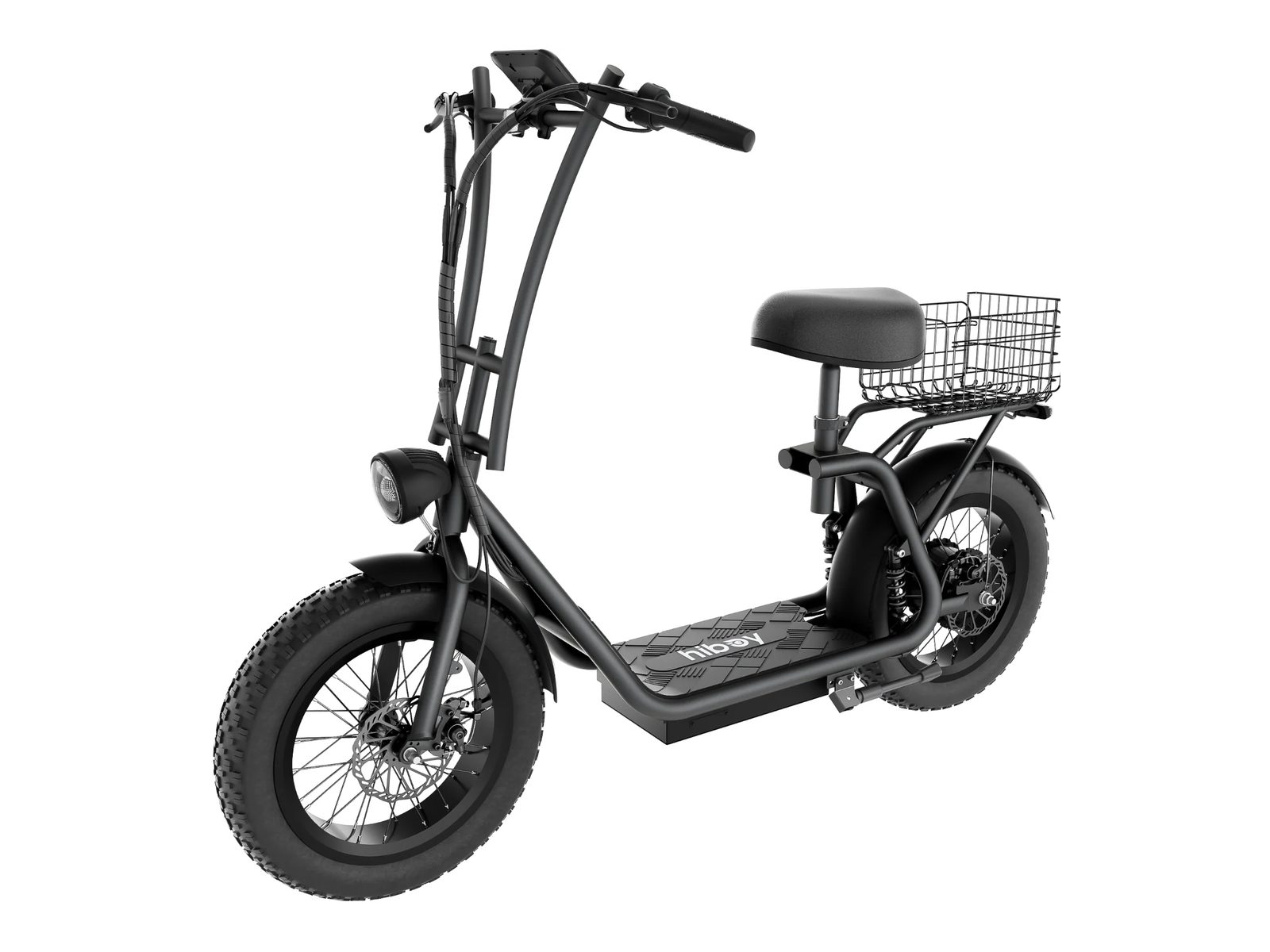 Hiboy U2 Pro seated fat-tire scooter in black, side view